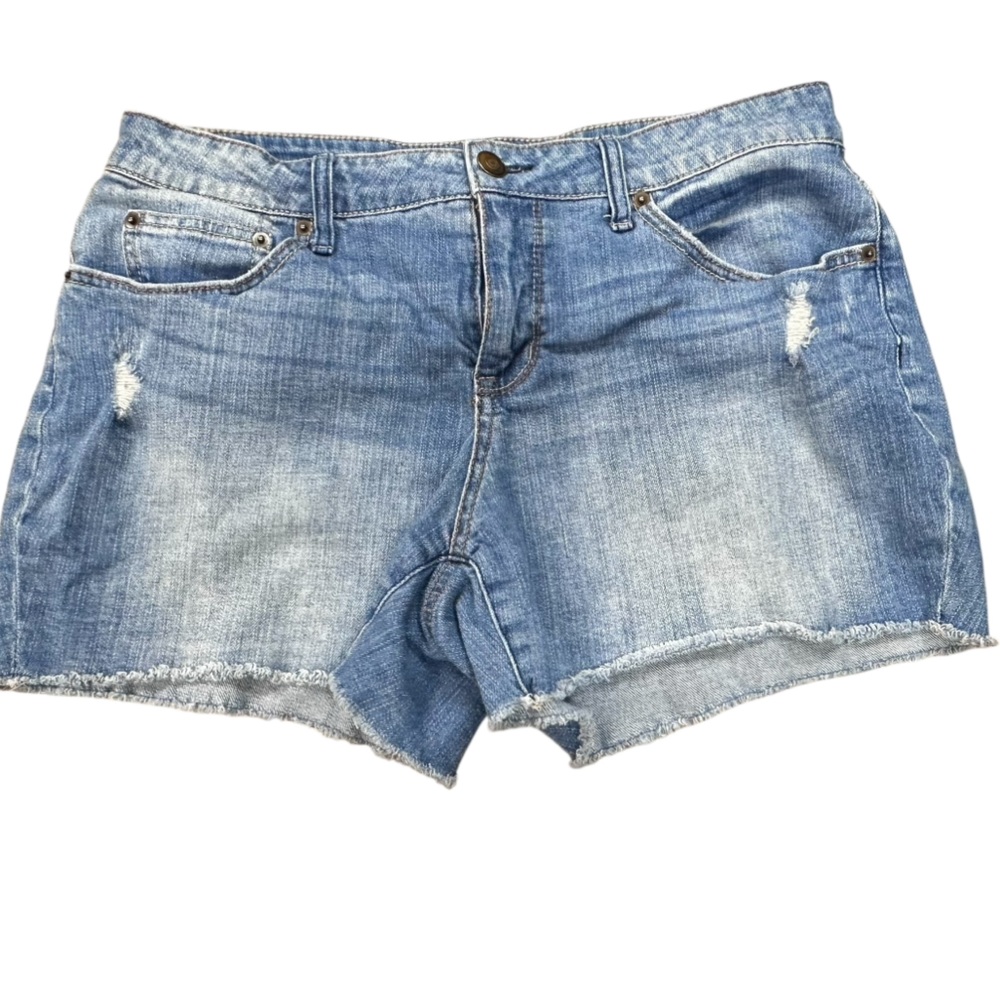 Womenβs Time Andβ Tru Blue Denim Jean Shorts Distressed Cutoff Size 14